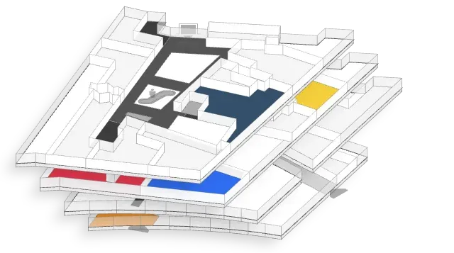 3D model of the four floors of the weXelerate Innovation Hub